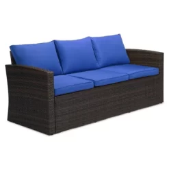 6pc Wicker Outdoor Conversation Set Royal Blue/Dark Brown - EDYO LIVING -Outdoor Garden GUEST e916a3fa 1d60 48bd 8f50 0216c70ec80c