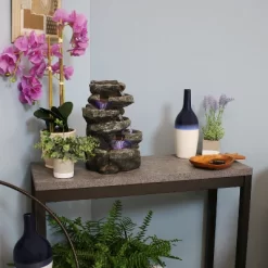 Sunnydaze Decor Sunnydaze Indoor Home Office Relaxing 6-Tiered Stone Falls Tabletop Water Fountain With LED Lights - 15" -Outdoor Garden GUEST ea3935a2 0f3a 435d 8c19 81572736ab4e