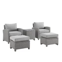 Bradenton 5pc Outdoor Wicker Seating Set With Side Table, 2 Arm Chairs And 2 Ottomans - Gray/Gray - Crosley -Outdoor Garden GUEST ea42a89e 0c53 4e80 a3fe a3b53c087675