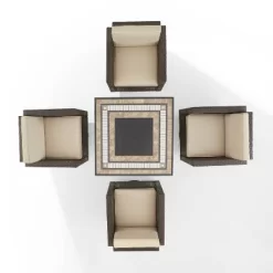 Palm Harbor 5pc Outdoor Wicker Conversation Set With Fire Table - Sand - Crosley -Outdoor Garden GUEST ea47328d 5199 4695 8b34 3c5d4eef7cb2