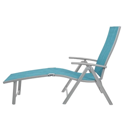 3pc Outdoor Aluminum Folding Adjustable Chaise Lounge Chair And Table Set Blue - Crestlive Products 3 3pc Outdoor Aluminum Folding Adjustable Chaise Lounge Chair And Table Set Blue - Crestlive Products - Image 3