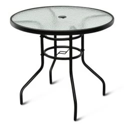 Costway 32'' Patio Round Table Tempered Glass Steel Frame Outdoor Pool Yard Garden -Outdoor Garden GUEST ed65b382 3928 4902 b06b d3e9c766f256