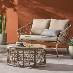 2pc Bruce Outdoor Wicker Loveseat & Coffee Table Light Brown/Beige - Christopher Knight Home -Outdoor Garden GUEST ee5e8da0 5aa4 46f3 a32d 6996ecd9b375
