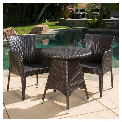 Brayden 3pc Wicker Patio Bistro Set - Brown - Christopher Knight Home 2 Brayden 3pc Wicker Patio Bistro Set - Brown - Christopher Knight Home - Image 2