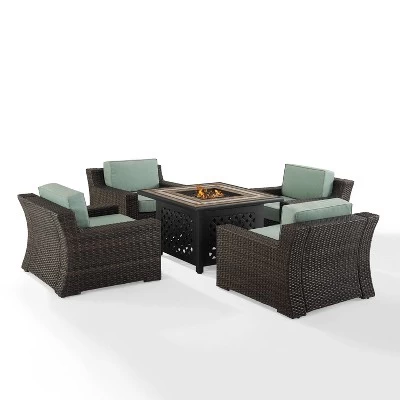 Beaufort 5 Pc Outdoor Wicker Chair Set 4 Chairs With Fire Table Mist/Brown - Crosley 2 Beaufort 5 Pc Outdoor Wicker Chair Set 4 Chairs With Fire Table Mist/Brown - Crosley - Image 2