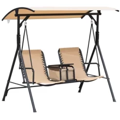 Outsunny 2 Person Covered Porch Swing With Pivot Storage Table, Cup Holder, & Adjustable Overhead Canopy -Outdoor Garden GUEST ef82f81c d5b8 46e9 bd3a 8e668522aea5