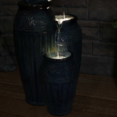 Sunnydaze Decor Sunnydaze 27"H Electric Ceramic Dark Turquoise Tour De Vase Outdoor Water Fountain With LED Lights 1 Sunnydaze Decor Sunnydaze 27"H Electric Ceramic Dark Turquoise Tour De Vase Outdoor Water Fountain With LED Lights