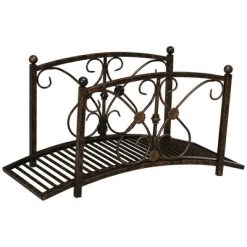 Outsunny 3.4FT Metal Arch Zen Garden Bridge With Safety Siderails, Decorative Footbridge, Delicate Floral Scrollwork For Stream, Fish Pond, Brown -Outdoor Garden GUEST f022e55b 386f 478c 833c 0390ea40019b
