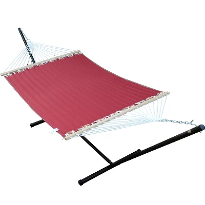 12' Steel Hammock Stand With Quilted Fabric Hammock With Matching Pillow - Red/Brown - Algoma 3 12' Steel Hammock Stand With Quilted Fabric Hammock With Matching Pillow - Red/Brown - Algoma - Image 3