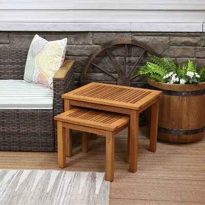 Sunnydaze Decor Sunnydaze Meranti Wood Outdoor Nesting Side Tables - Brown - 2pc 6 Sunnydaze Decor Sunnydaze Meranti Wood Outdoor Nesting Side Tables - Brown - 2pc - Image 6