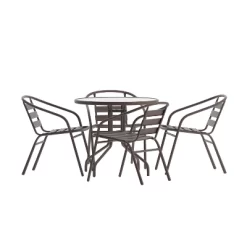 Emma And Oliver 31.5'' Round Glass Top Metal Table With 4 Aluminum Slat Stack Chairs 24 Emma And Oliver 31.5'' Round Glass Top Metal Table With 4 Aluminum Slat Stack Chairs -Outdoor Garden GUEST f1c9cb00 9b24 4e92 ab0c 07d8fc17686c