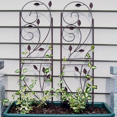 Sunnydaze Decor Sunnydaze Metal Wire Rustic Plant Design Garden Trellis For Outdoor Climbing Flowers And Vines - 32" H - Brown - 2-Pack 1 Sunnydaze Decor Sunnydaze Metal Wire Rustic Plant Design Garden Trellis For Outdoor Climbing Flowers And Vines - 32" H - Brown - 2-Pack