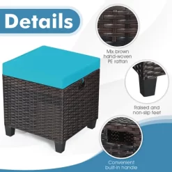 Costway 2PCS Patio Rattan Ottoman Cushioned Seat W/ Foot Rest Turquoise -Outdoor Garden GUEST f243ff80 0053 4b1d bf2a a96154321dfb
