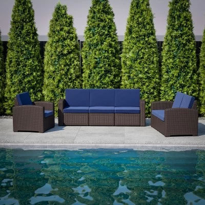 Flash Furniture Seneca Faux Rattan Loveseat With All-Weather Cushions 3 Flash Furniture Seneca Faux Rattan Loveseat With All-Weather Cushions - Image 3