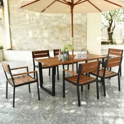 Costway 7PCS Patented Patio Dining Chair Table Set Acacia Wood Backyard W/Umbrella Hole 12 Costway 7PCS Patented Patio Dining Chair Table Set Acacia Wood Backyard W/Umbrella Hole -Outdoor Garden GUEST f2e848a5 5942 4ddc af30 ced9a8c1687e