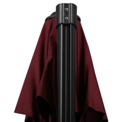 Outsunny 9.8' Offset Patio Umbrella With Base, Steel Aluminum Cantilever Umbrella With 360-degree Rotation, Tilt, 8 Ribs, Crank, Cross Base, Red -Outdoor Garden GUEST f3292873 0621 466f 9660 f74c60e31b37