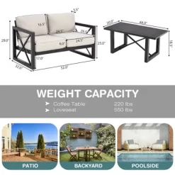 Costway 2PCS Patio Loveseat Coffee Table Set 6'' Thick Cushion Garden Beige -Outdoor Garden GUEST f3936b00 bb34 4331 9a81 8e4c3432d3d7