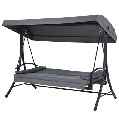 Costway Patio 3-Seat Porch Canopy Swing Converting Grey Cushion Pillow Adjust 9 Costway Patio 3-Seat Porch Canopy Swing Converting Grey Cushion Pillow Adjust - Image 9