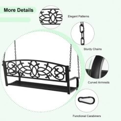 Costway 2-Person Metal Outdoor Porch Swing Hanging Patio Bench 485 Lbs Capacity BlackBrown -Outdoor Garden GUEST f3a29e6d f865 4349 aac0 348badc36403