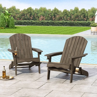 2pk Bellwood Outdoor Acacia Wood Folding Adirondack Chairs Gray - Christopher Knight Home 2 2pk Bellwood Outdoor Acacia Wood Folding Adirondack Chairs Gray - Christopher Knight Home - Image 2