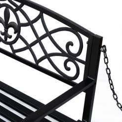 Outsunny Steel Hanging Porch Swing, Fleur-de-Lis Design Outdoor Swing Seat Bench With Chains For The Yard, Deck, & Backyard, 485 LBS Weight Capacity -Outdoor Garden GUEST f4009cd5 859a 4a45 b431 34f604568cee