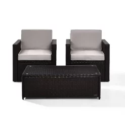 Palm Harbor 3pc All-Weather Wicker Patio Seating Set - Gray Cushions - Crosley