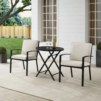 3pc Kaplan Outdoor Steel Chat Set Oatmeal/Bronze - Crosley 1 3pc Kaplan Outdoor Steel Chat Set Oatmeal/Bronze - Crosley