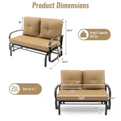 Tangkula 2-Person Outdoor Patio Glider Bench Swing Seat Bench W/ Seat & Back Cushions 13 Tangkula 2-Person Outdoor Patio Glider Bench Swing Seat Bench W/ Seat & Back Cushions -Outdoor Garden GUEST f6660afa 5b2d 4632 9bbb 10ddc7884473