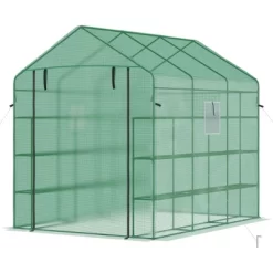 Outsunny 8' X 6' X 7' Walk-in Greenhouse, 18 Shelf Hot House, Roll Up Zipper Door, UV Protective For Flowers, Herbs, Vegetables, Green -Outdoor Garden GUEST f685e700 2504 44ea b65b ea35f5a8626f