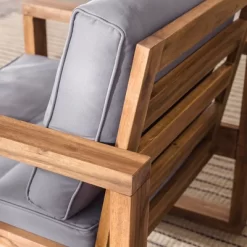 Galia 2pc Square Leg Acacia Wood Chair And Ottoman With Cushions - Brown - Saracina Home -Outdoor Garden GUEST f6f6e547 6294 449d 85a4 fb0c84615d8a