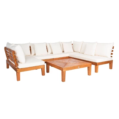 5pc Granton Living Set Teak/Beige - Safavieh 2 5pc Granton Living Set Teak/Beige - Safavieh - Image 2