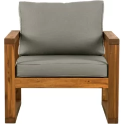 Galia 2pc Square Leg Acacia Wood Chair And Ottoman With Cushions - Brown - Saracina Home -Outdoor Garden GUEST f862c995 9ccc 4778 bd23 a9d1f46b9f67