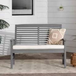 Ravenscroft Modern Boho Acacia Wood Slatted Outdoor Loveseat With Cushion - Saracina Home -Outdoor Garden GUEST f8d474ed ee58 4568 8446 360382d2da01