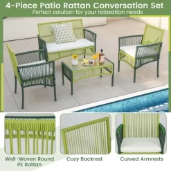 Costway 4PCS/8PCS Patio Round Wicker Conversation Set With Cushions Tempered Glass Side Table -Outdoor Garden GUEST f9533545 63db 4195 a9d8 dedf84db2802