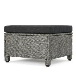 Puerta 2pk Outdoor Wicker Ottomans With Cushions - Black/Dark Gray - Christopher Knight Home -Outdoor Garden GUEST f9dba45b 9fc9 428d a918 b2abd5fe6a56