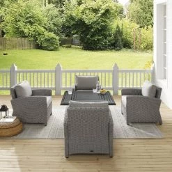 Bradenton 5pc Wicker Conversation Set With Fire Table - Gray - Crosley -Outdoor Garden GUEST fb028206 9bc7 4983 b84b 0b667c7278c7