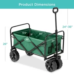 Best Choice Products 36in Folding Multipurpose Indoor Outdoor Utility Cart W/ Swivel Wheels, Adjustable Handle - Green -Outdoor Garden GUEST fb8e7ca7 6392 4154 af3b 04ea54302f6a