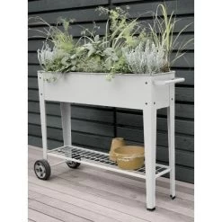 Gardener's Supply Company Metal Elevated Planter Cart With Wheels | Heavy Duty Outdoor Garden Work Table Steel Planter Box With Side Metal Sidewalls