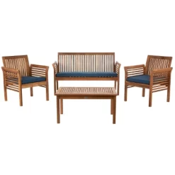 Carson 4pc Outdoor Set - Natural/Navy - Safavieh