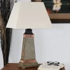 Sunnydaze Decor Sunnydaze Contemporary Natural Slate With Copper Trim And Fabric Cream Shade Accent Indoor/Outdoor Weather-Resistant Table Lamp