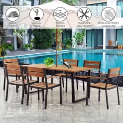 Costway 7PCS Patented Patio Dining Chair Table Set Acacia Wood Backyard W/Umbrella Hole 13 Costway 7PCS Patented Patio Dining Chair Table Set Acacia Wood Backyard W/Umbrella Hole -Outdoor Garden GUEST fc733ffc 40e3 414d 8d5b 8e0431f6c0ef