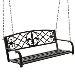 Outsunny Steel Hanging Porch Swing, Fleur-de-Lis Design Outdoor Swing Seat Bench With Chains For The Yard, Deck, & Backyard, 485 LBS Weight Capacity -Outdoor Garden GUEST fdbc8866 4b66 4e8d a2f0 851ce13946bf