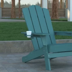 Emma And Oliver Set Of 4 Adirondack Chairs With Cup Holders, Weather Resistant HDPE Adirondack Chairs -Outdoor Garden GUEST fe22822d a952 499c 90d0 315d6e515c1f