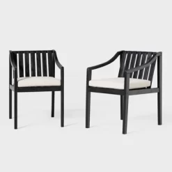 Saracina Home 2pk Mid-Century Modern Slatted Outdoor Acacia Arm Chairs With Cushions -Outdoor Garden GUEST fe39f52a 3746 4258 9035 790086867c9b