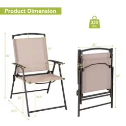 Costway 4 Pcs Patio Folding Sling Dining Chairs Armrests Steel Frame Outdoor Beige/Grey -Outdoor Garden GUEST fe98675a 7ead 4b9e a512 ee9e0cb43f9a
