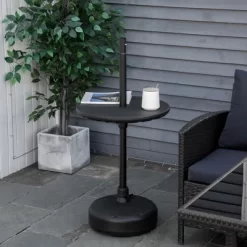 Outsunny 20" Umbrella Table Tray Portable Round Table Top For Beach, Patio, Garden, Swimming Pool, Deck, Black