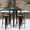Flash Furniture Commercial Grade 30" Round Metal Indoor-Outdoor Bar Table Set With 4 Square Seat Backless Stools