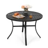 5pc Outdoor Dining Set With Padded Sling C-Spring Chairs & Round Metal Table With Umbrella Hole - Black - Captiva Designs