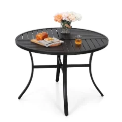 5pc Outdoor Dining Set With Padded Sling C-Spring Chairs & Round Metal Table With Umbrella Hole - Black - Captiva Designs