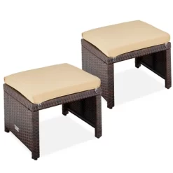 Best Choice Products Set Of 2 Multipurpose Patio Wicker Ottomans W/ Removable Cushions, Steel Frame -Outdoor Garden GUEST ffe3540c 1362 4365 9815 b0b83c74a63c